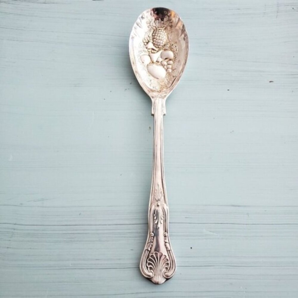 Vintage Ep Silver Plated Zinc Italy Fruit Embossed Regency Serving Spoon